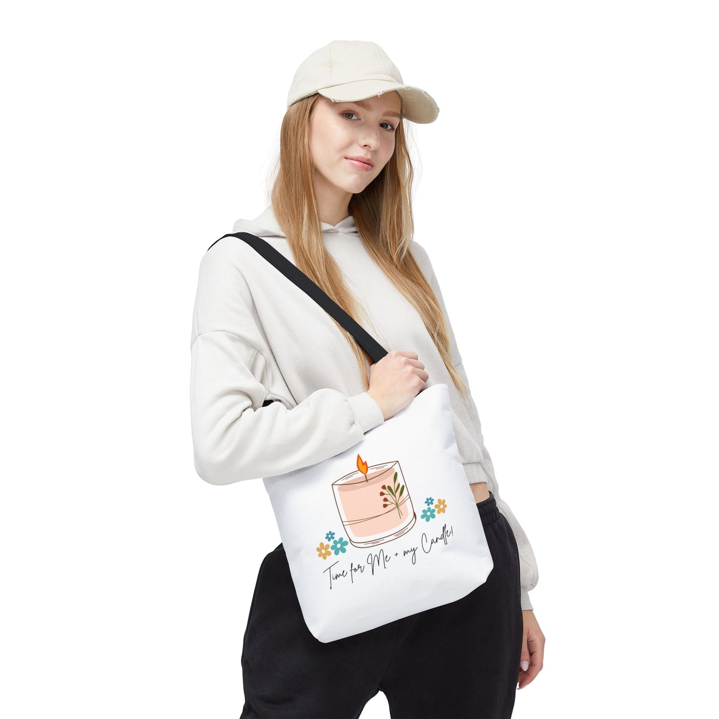"Time for Me + my Candle!" Candle Lover's Tote Bag, Floral Tote, Gift for Her, Eco-Friendly