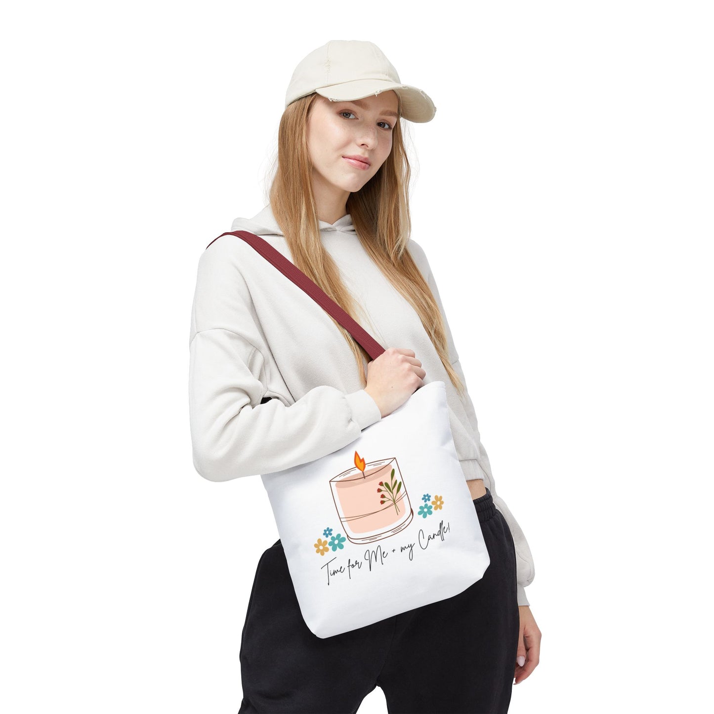 "Time for Me + my Candle!" Candle Lover's Tote Bag, Floral Tote, Gift for Her, Eco-Friendly