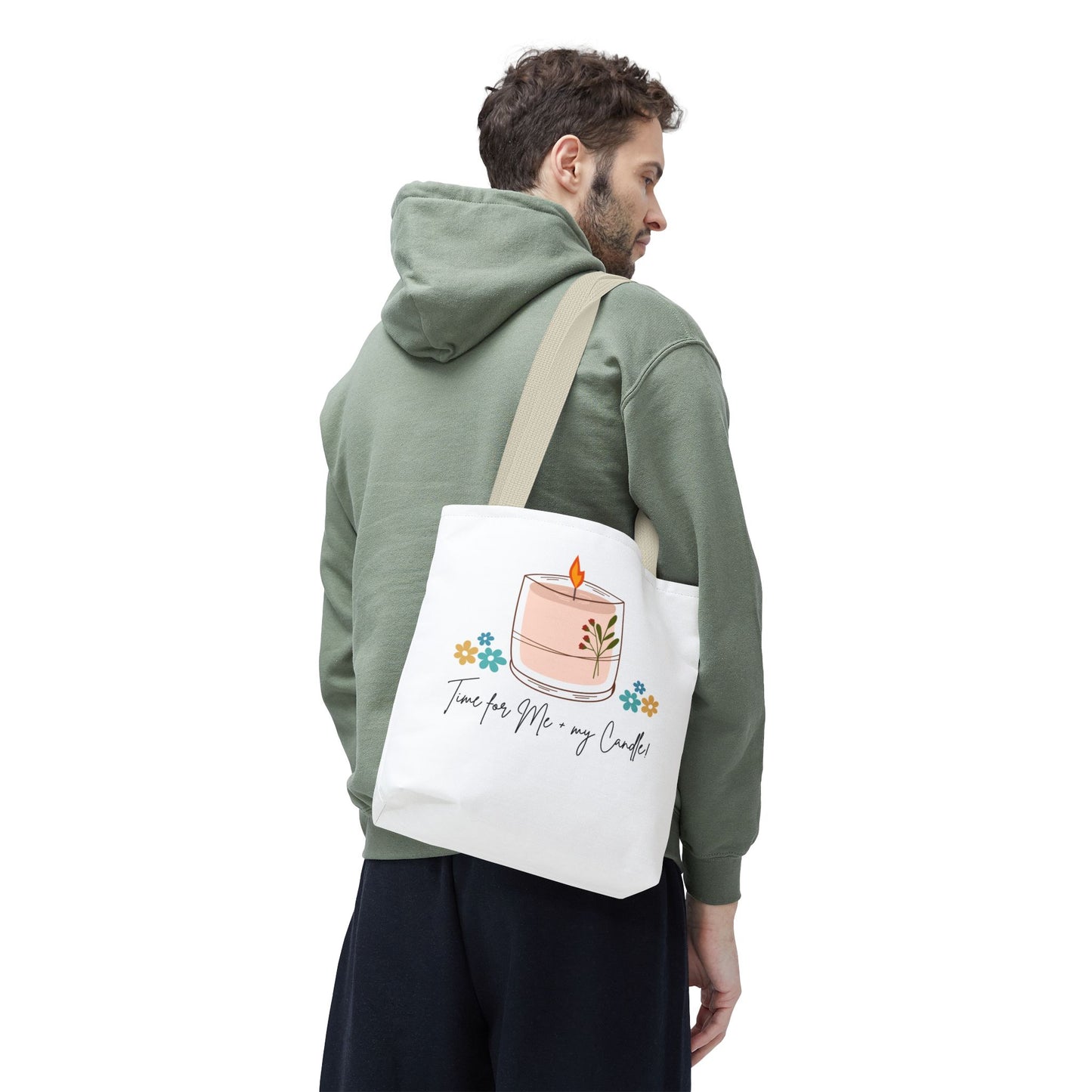"Time for Me + my Candle!" Candle Lover's Tote Bag, Floral Tote, Gift for Her, Eco-Friendly