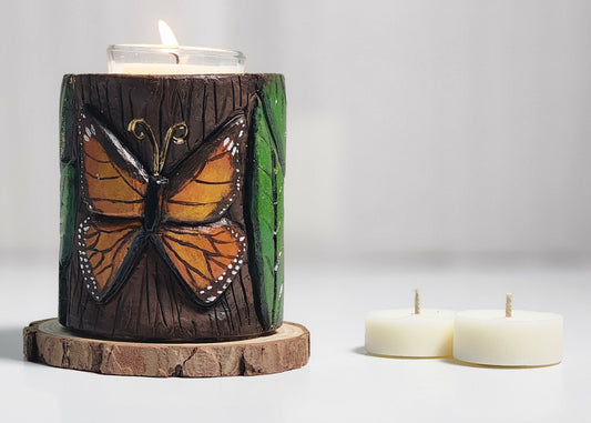 Butterfly Candle Holder - Wax + Acrilics Paint