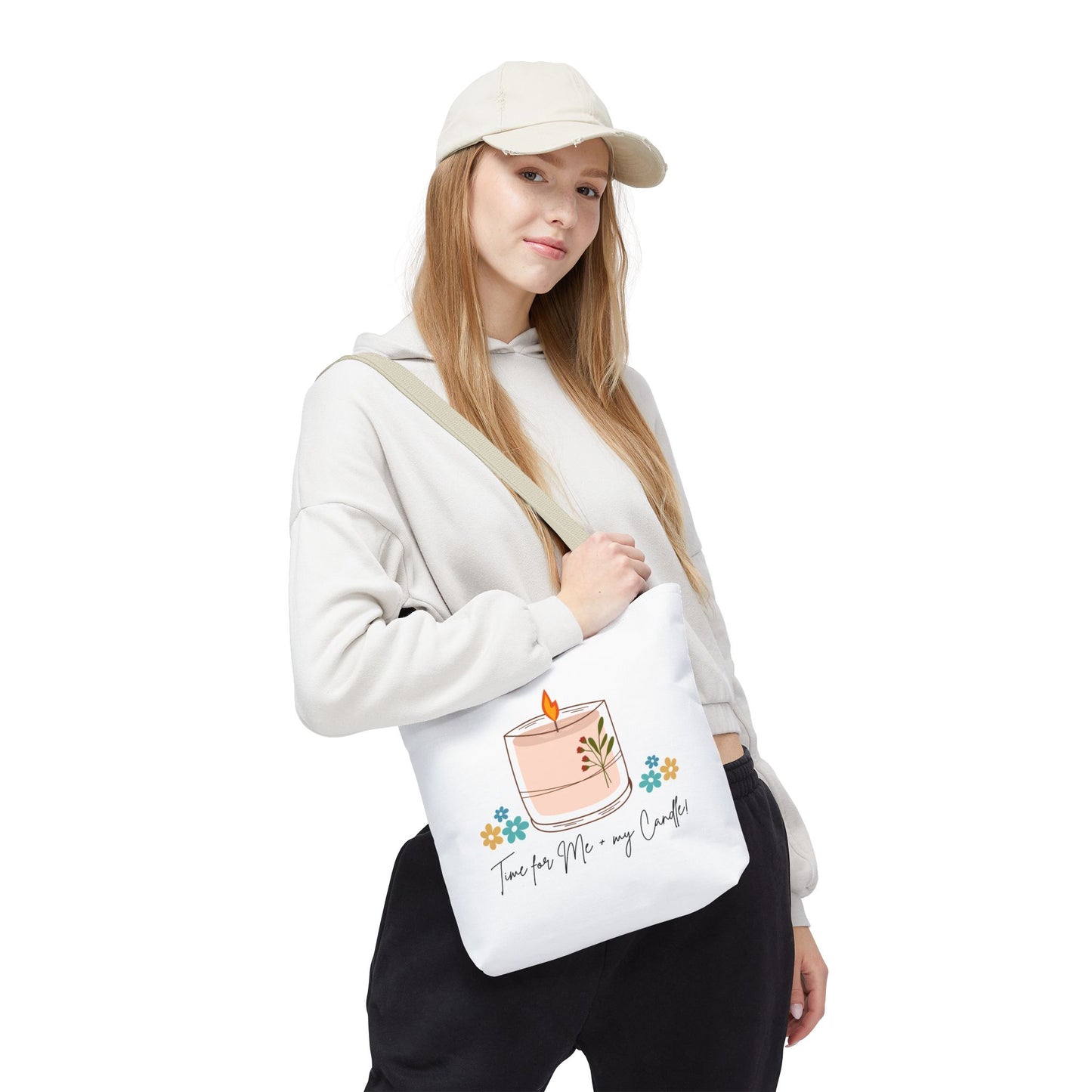 "Time for Me + my Candle!" Candle Lover's Tote Bag, Floral Tote, Gift for Her, Eco-Friendly