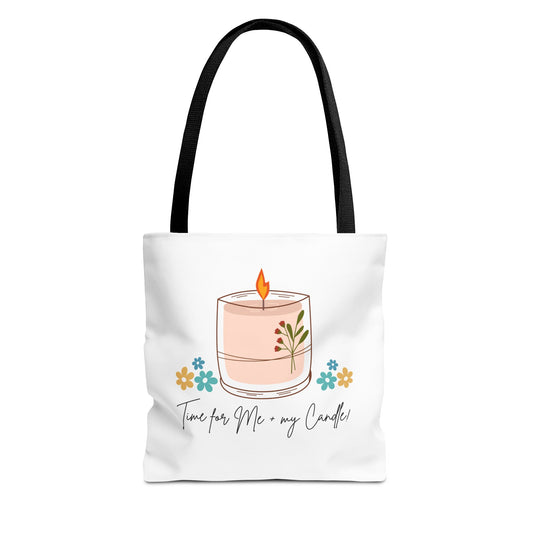 "Time for Me + my Candle!" Candle Lover's Tote Bag, Floral Tote, Gift for Her, Eco-Friendly