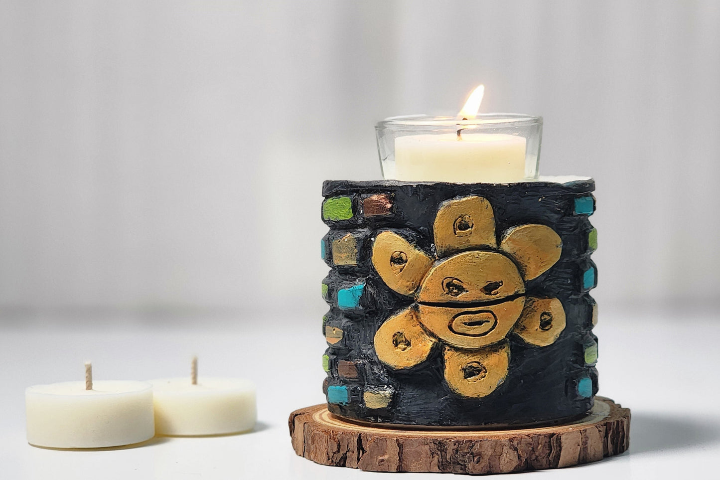 Sol Taino Tallado sobre Vela - Sol Taino Carved on Candle - Decorative Candle - Vela Decorativa - Artesania Puerto Rico